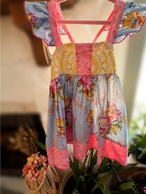 Olive Mae Boutique Floral Girls Dress Handmade Pastel Pink & Blue